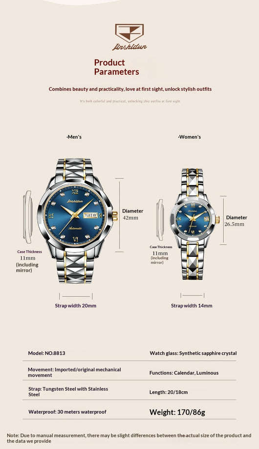 Reloj Mecánico Elegante de Gran Esfera para Parejas - Image 12