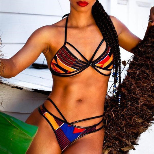 Conjunto de Bikini Multicolor en Tono Granate