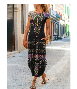 Vestido Corto Estampado con Bolsillo y Cuello Redondo - Image 11