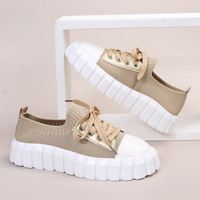 Zapatos Retro de Cordones con Punta Redonda para Mujer en Color Bisqué - Image 6