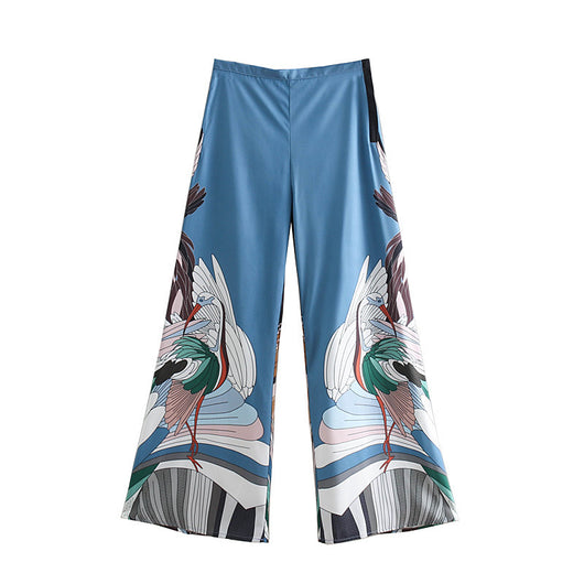 Pantalón Ancho Cintura Alta con Estampa Grúa Estilo Vintage Chino