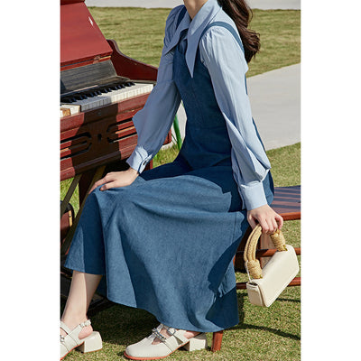 Conjunto Preppy Falda con Tirantes y Blusa Manga Larga - Image 7