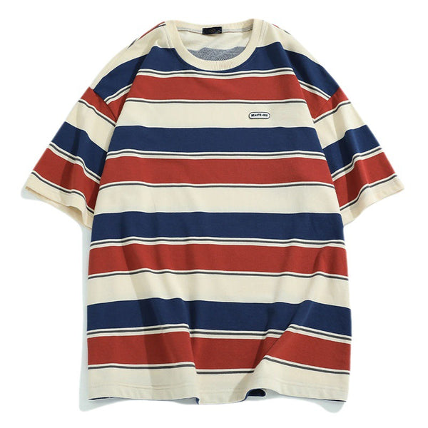 Playera Rayada de Manga Corta para Hombre - Comodidad de Verano