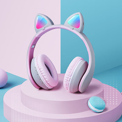 Audífonos Inalámbricos Gato con Orejas, Sonido Graves Potentes y Diseño Adorable