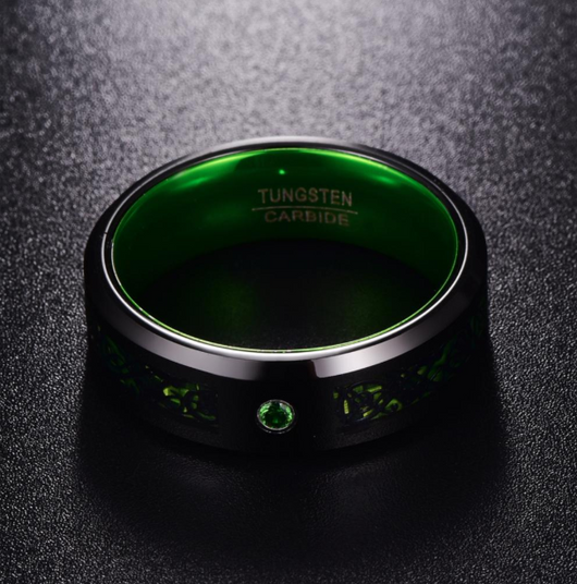 Anillo de Bodas Tungsteno Carburo Verde Zircón Mate para Hombre - Image 5