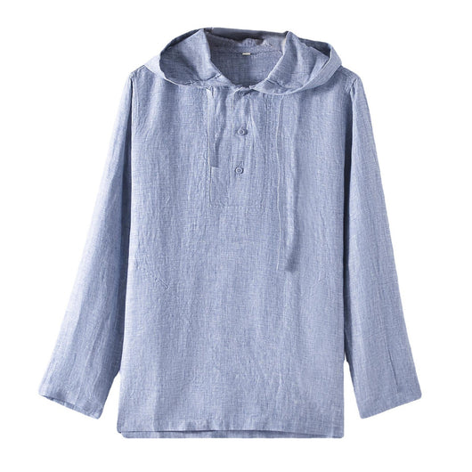 Camisa Suelta de Lino para Hombre con Capucha y Color Sólido - Image 5