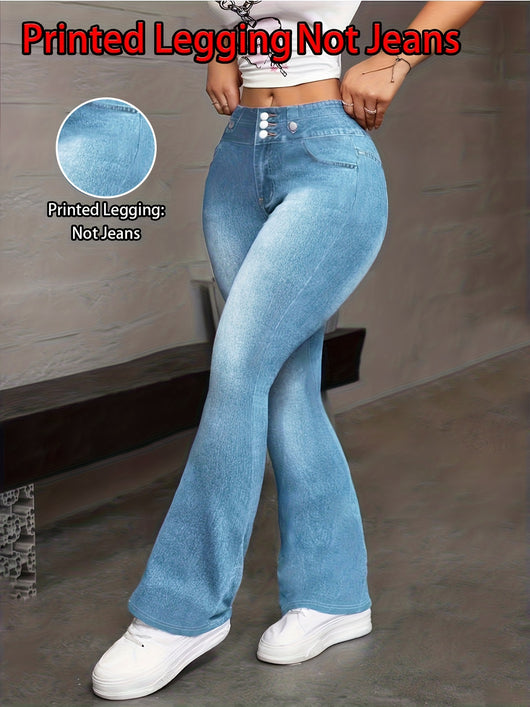 Pantalón Faux Denim con Estampado de Mariposas para Mujer - Image 9