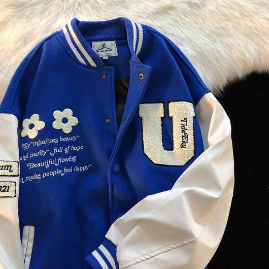 Chaqueta Oversize Estilo Japonés Azul para Hombre - Jacket Baseball Trendy Workwear - Image 4