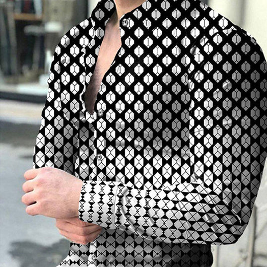 Camisa Casual de Manga Larga con Impresión Digital 3D para Hombre - Image 10