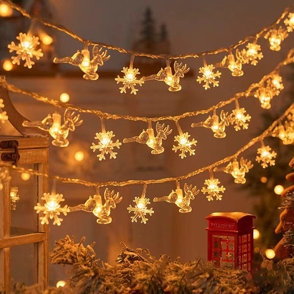 Guirnalda Luminosa Navideña con Renos y Copos de Nieve LED