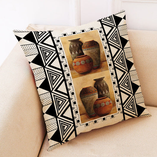 Funda de Almohada Geométrica de Algodón y Lino con Bordado Artístico - Image 6