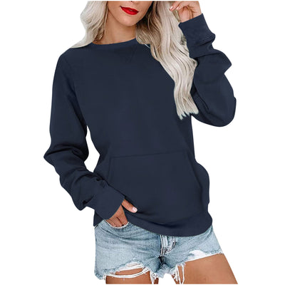 Sudadera Suelta de Color Liso con Cuello Redondo para Mujer - Image 13