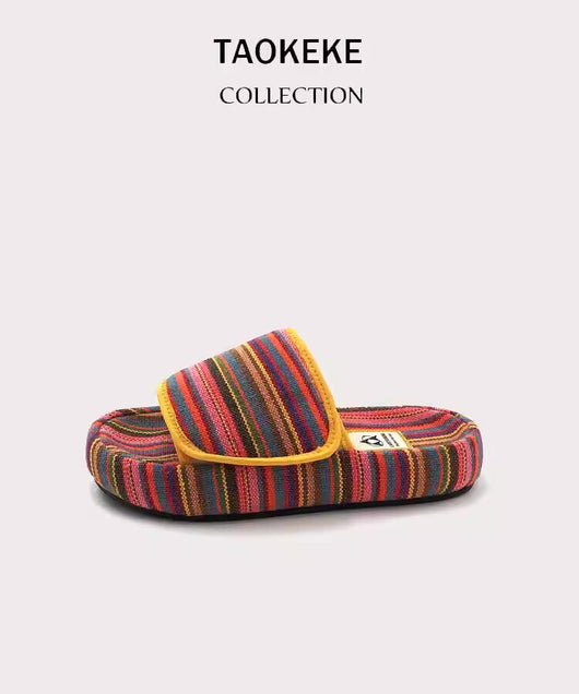 Sandalias de Suela Gruesa para Mujer - Diseño Arcoíris en Lona, Estilo Casual Verano - Image 16