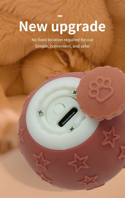 Blue smart ball cat toy with a glowing paw print and star patterns for interactive pet play. - Image 9