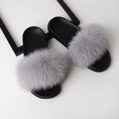 Pantuflas de Piel de Zorro Genuina para Mujer - Sandalias Deslizantes de Verano - Image 8