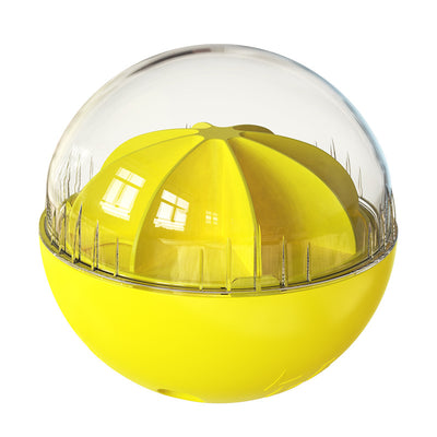 Yellow and clear spherical dog toy with an orange segmented interior, designed as an adjustable leaky feeding puzzle. - Image 16