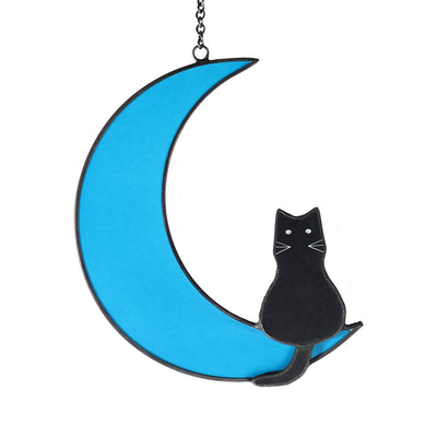 Adorno Colgante Gato Blanco y Negro Luna - Vidriera Decorativa - Image 3