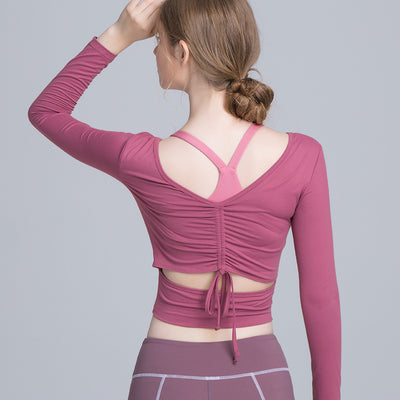 Playera Deportiva Ajustada de Manga Larga para Mujer Yoga y Fitness