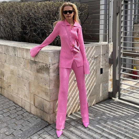 Conjunto de Dos Piezas en Punto Acanalado para Mujer