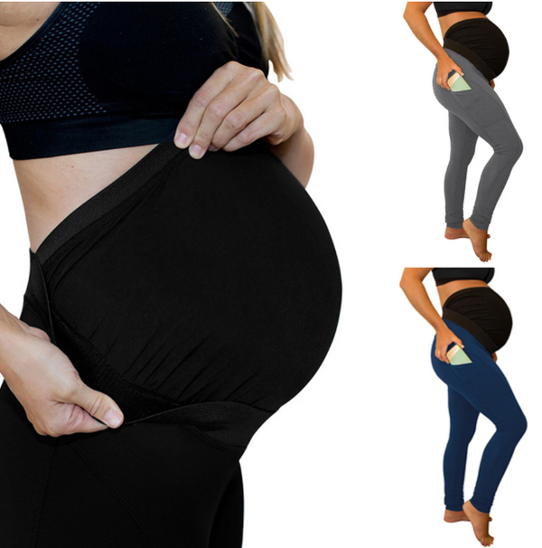Pantalones de Maternidad Cintura Alta con Bolsillos Laterales