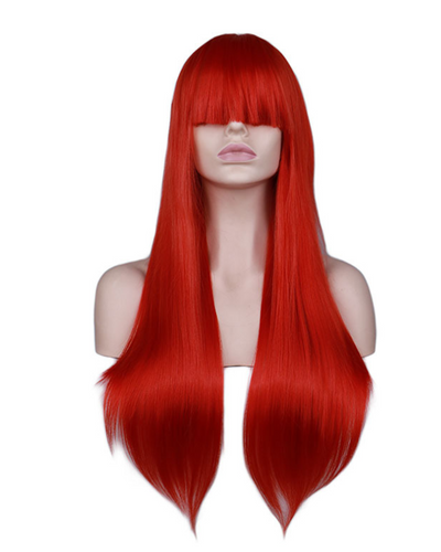 Peluca Larga Rosa Claro con Flequillo Recto - Fibra de Alta Temperatura Estilo Fashion