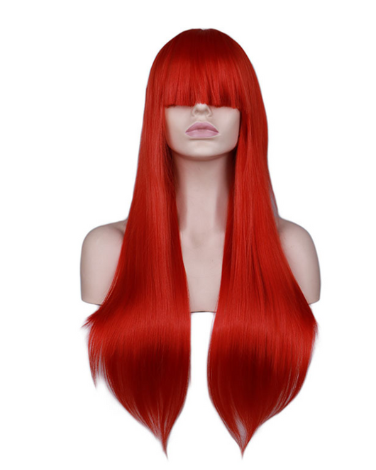 Peluca Larga Rosa Claro con Flequillo Recto - Fibra de Alta Temperatura Estilo Fashion
