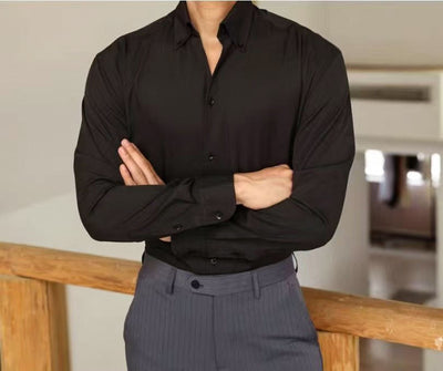 Camisa Business Casual Manga Larga Slim Fit Cuello Italiano Hombre - Image 27