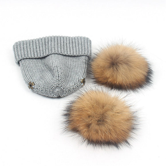 Gorro Tejido Cálido con Orejeras de Pompones para Niños - Otoño e Invierno