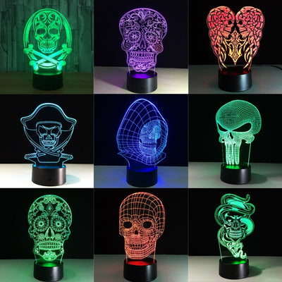 Lámpara Nocturna 3D Calavera Floral - Image 3