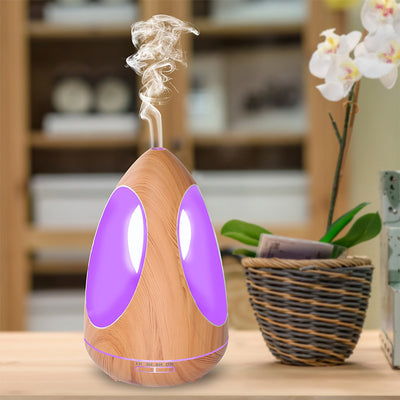 Wood grain essential oil diffuser with purple LED light and cool mist, ideal for yoga, spa, or living room. - Image 3