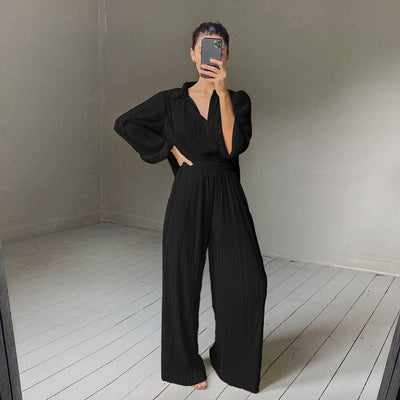 Camisa Plisada con Cuello Solapa y Pantalón Drapeado - Image 8
