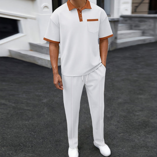 Traje Casual de Dos Piezas con Solapa Texturizada y Pantalón Corto