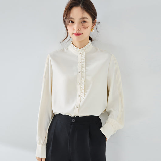 Blusa Elegante de Gasa Francesa con Cuello Volante - Image 5