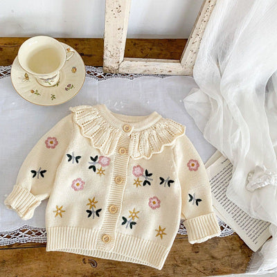 Cardigan Infantil de Punto con Cuello Bordado de Loto - Abrigo Cálido de Manga Larga - Image 4