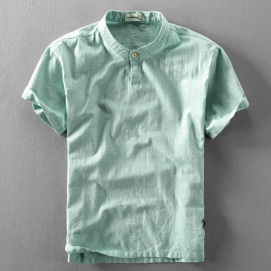 Camisa Suelta Estilo Chino de Algodón y Lino con Cuello Mao - Image 2