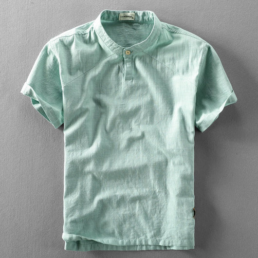 Camisa Suelta Estilo Chino de Algodón y Lino con Cuello Mao - Image 2