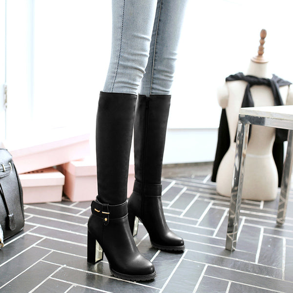 Botas Mujer con Tacón Grueso y Hebilla