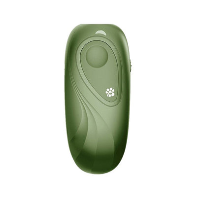 Dark gray handheld ultrasonic dog repeller and training device with a large button and a white paw print icon. - Image 10