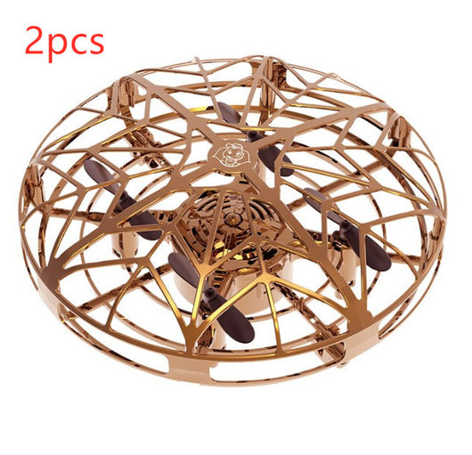 Gold mini UFO drone with a spherical protective cage and black propellers, sold as a 3-piece set. - Image 53