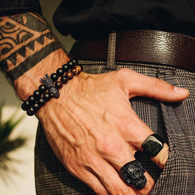 Pulsera de Calavera con Piedras Naturales para Hombre