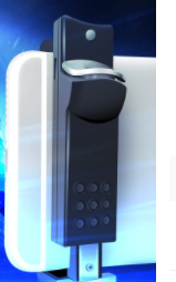 Black mobile gaming trigger with a silver button and nine circular control buttons, clamped onto a white smartphone. - Image 12
