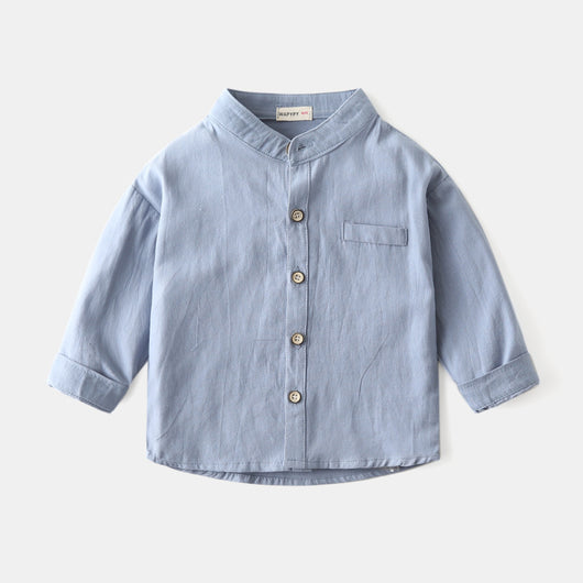 Camisa de Cuello Mao Niño Colores Sólidos - Image 12