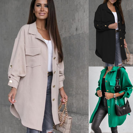 Chaqueta Camisera Midi con Botones Decorativos