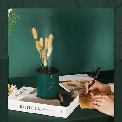 Dark green cylindrical humidifier with a black top, 300mL capacity, and a single control button. - Image 3