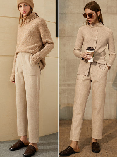 Pantalones de Lana Cintura Alta Slim Fit Casual - Image 2