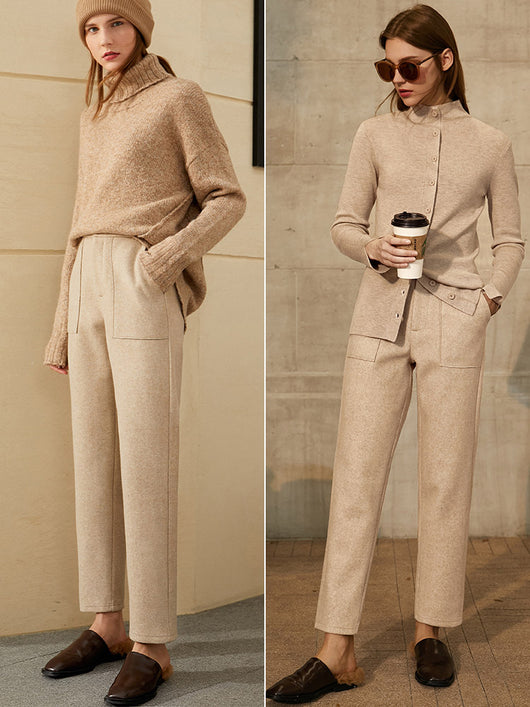 Pantalones de Lana Cintura Alta Slim Fit Casual - Image 2