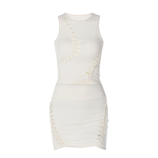 Vestido Liso sin Mangas Cuello Redondo
