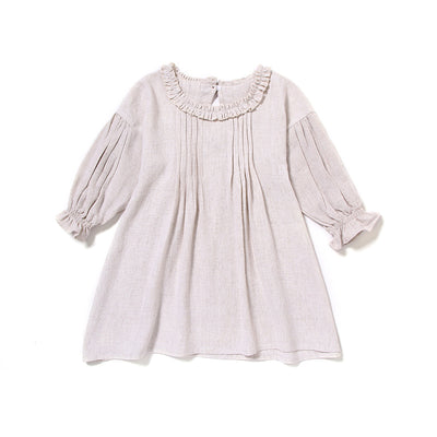 Vestido Infantil de Lino con Encaje y Mangas Largas - Image 4
