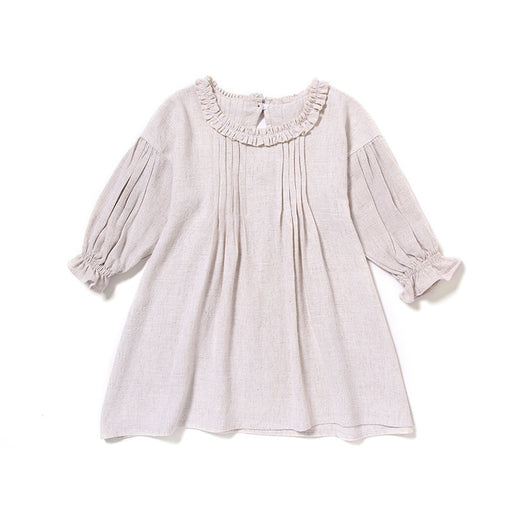 Vestido Infantil de Lino con Encaje y Mangas Largas - Image 4