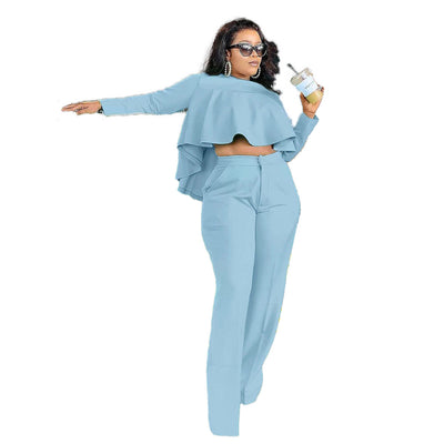 Conjunto de Dos Piezas: Blusa Hueca de Manga Larga y Pantalón Ancho de Cintura Alta - Image 10